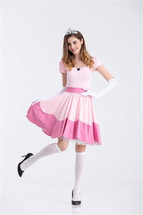 Pink Peach Princess Super Mario Costume Bros Cosplay Dress