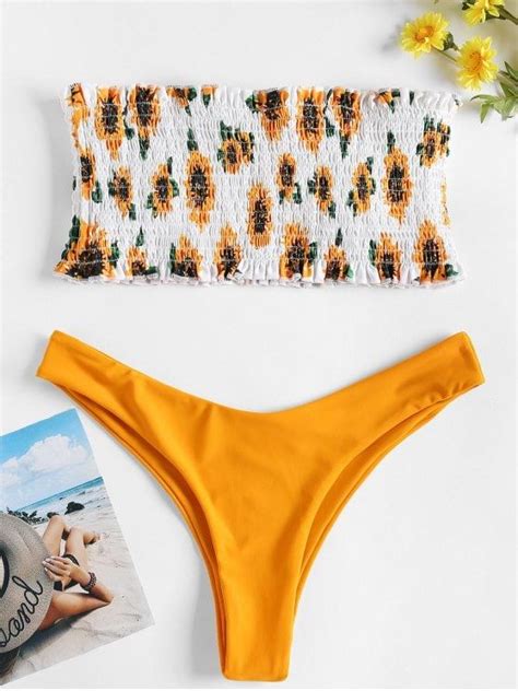 Sunflower Smocked Thong Bikini Set Floral Print Throughout This Sexy