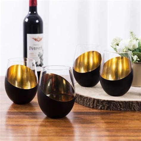 Matte Black And Gold Stemless Wine Glasses Set Of 4 Myt