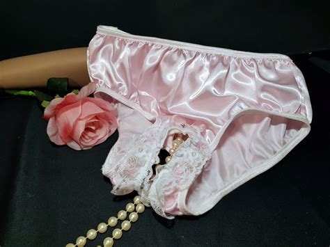 Bridal Pink French Quality S Satin Panties With Open Crotch