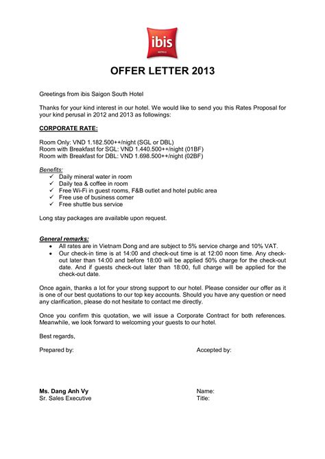 hotel offer letter format   write  hotel offer letter format
