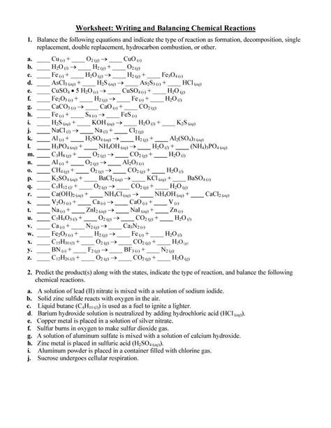balancing chemical equations worksheet answer key  theodore bailey