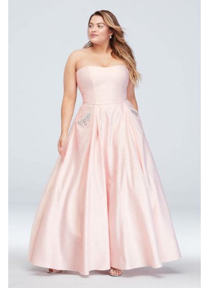 Satin Plus Size Ball Gown With Crystal Pockets David S