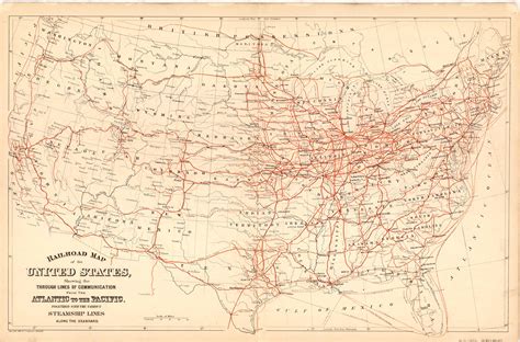 railroad map   united states showing   lines  communication   atlantic