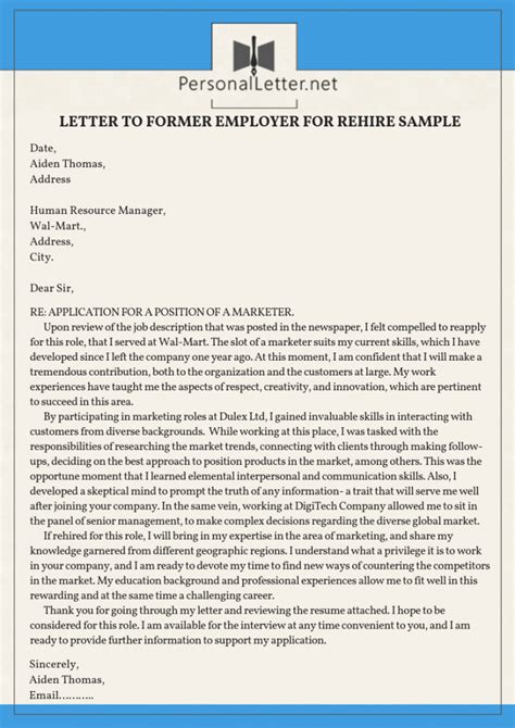 rehire letter  employer reapplication letter samples
