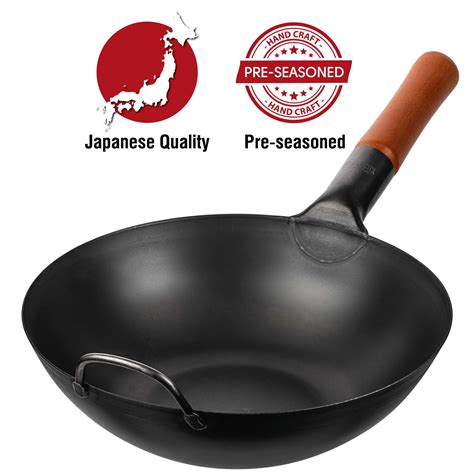 black carbon steel wok pre seasoned yosukata