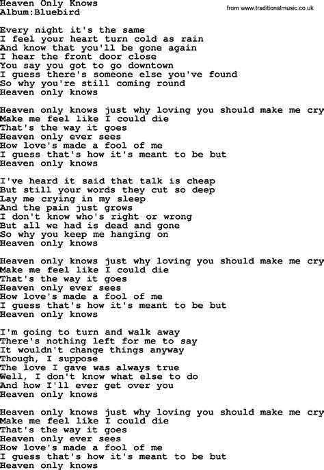 Emmylou Harris Song Heaven Only Knows Lyrics