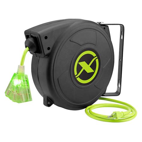 flexzilla  ft retractable extension cord reel  awg sjtow cord  grounded triple tap