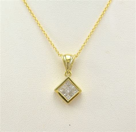 yellow gold  grams  carat tw princess cut diamond square pendant  gold chain