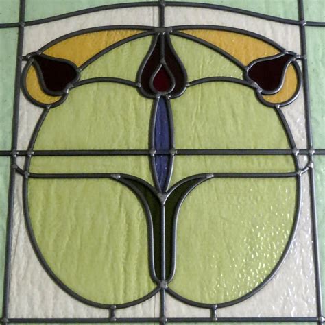 1930s Floral Art Nouveau Stained Glass Panel From Period Home Style