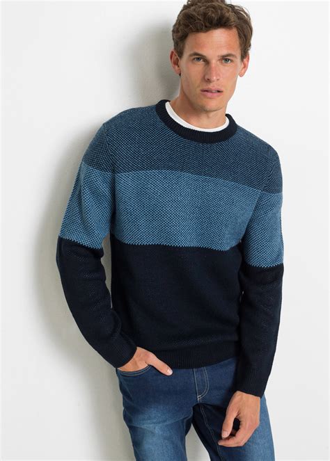 moderne basic trui met een trendy structuur donkerblauw gestreept