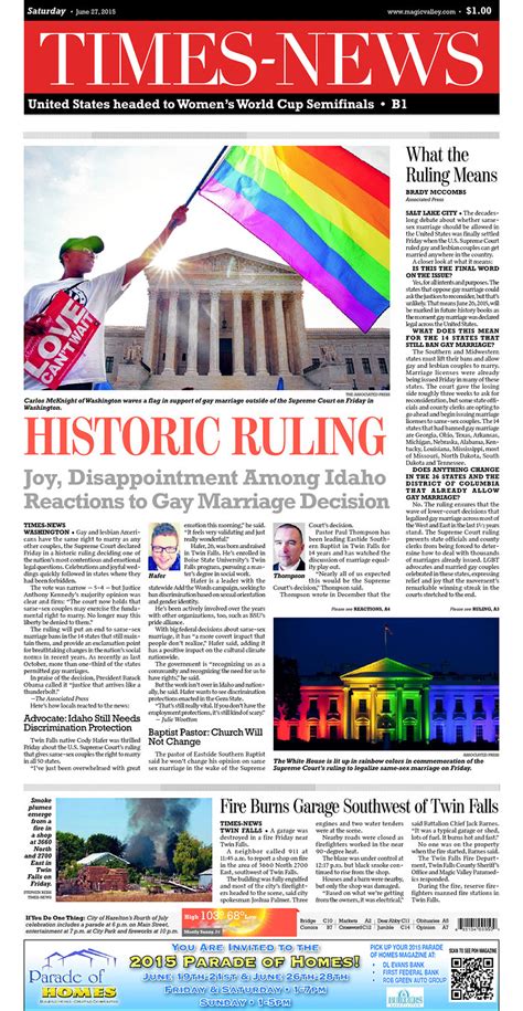 front page news newspapers nationwide cover freedom to marry ruling