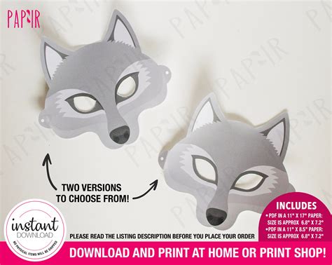 printable wolf mask animal mask face mask eye mask etsy australia