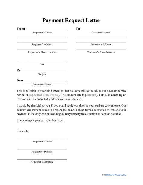 sample payment request letter  printable  templateroller
