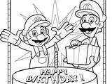 Birthday Mario Luigi Coloring Pages Happy Printable Game Cards Kids sketch template