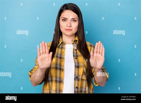 Photo Of Mature Woman Show Hands No Stop Sign Rejection Denial Avoid