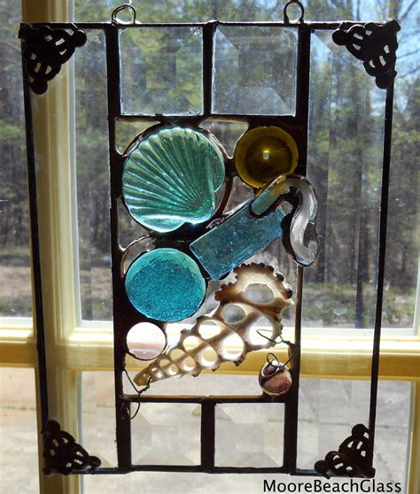stained glass beach theme panel   shades  blue
