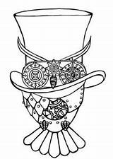 Steampunk Owl Drawing Getdrawings Paintingvalley Rubber sketch template