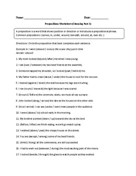 prepositions worksheets prepositional phrases preposition worksheets