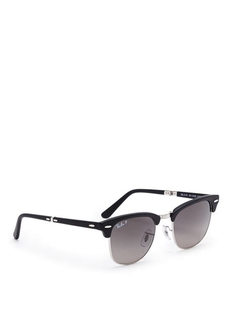 ray ban clubmaster folding browline sunglasses in black lyst