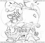 Pirate Ship Lineart Wrecked Illustration Clipart Royalty Visekart Vector sketch template