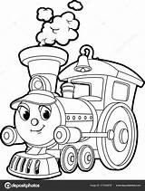 Vector Train Cartoon Contour Coloring Illustration Kids Smiling Stock Book Vitd sketch template