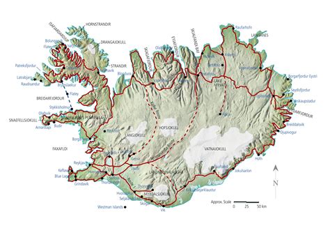 large detailed road map  iceland  relief  cities iceland europe mapsland maps