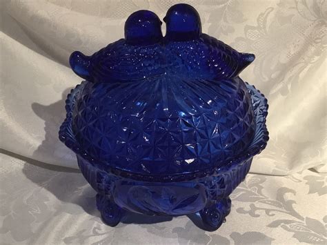 Original Hofbauer Byreds Cobalt Blue Glass 3 Footed Candy Dish Etsy