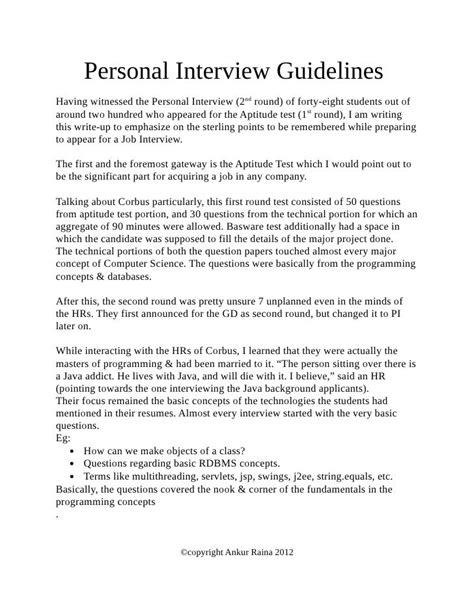personal interview guidelines