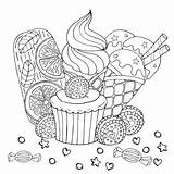 Coloring Ice Cream Cake Dessert Cupcake Candy Other Adult Book Sweet Colouring Vector Illustration Preview sketch template