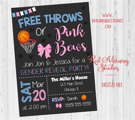 Free Throws Or Pink Bows Gender Reveal Party Invitation