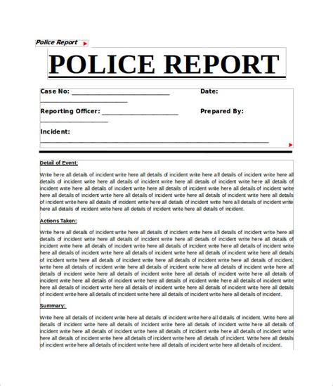 sample crime reports  word sample templates