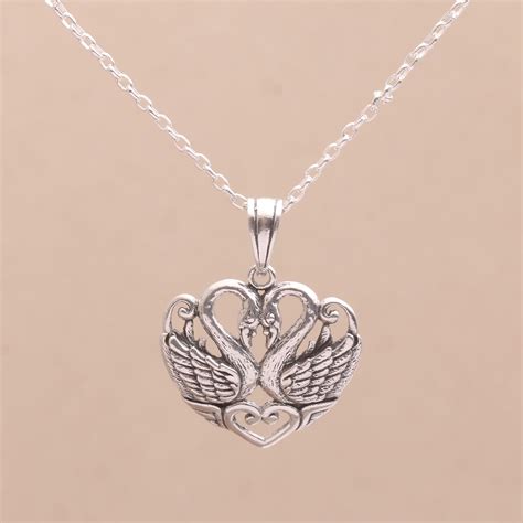 sterling silver swan pendant necklace  bali swan love novica
