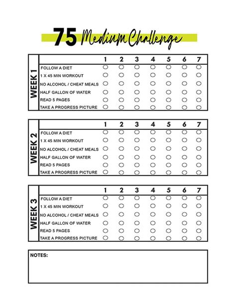 hard challenge checklist printable