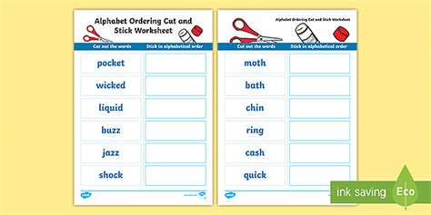alphabet ordering cut  stick worksheet twinkl