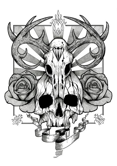 Skull And Roses Tattoo Design By Aaronkingillustrator On