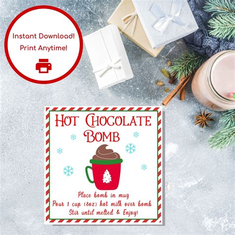 printable hot chocolate bomb tags hot cocoa bomb instructions etsy