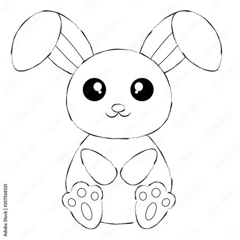 cute cartoon white bunny rabbit black  white vector eps  stock vector adobe stock