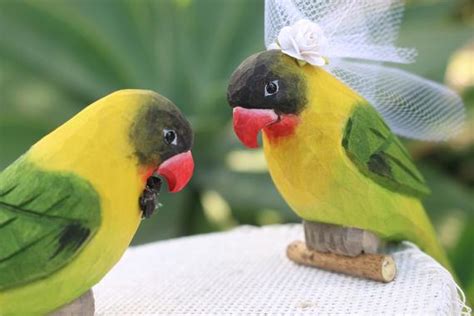 ends today love bird parrot wedding cake topper  green yellow  red  tropical island