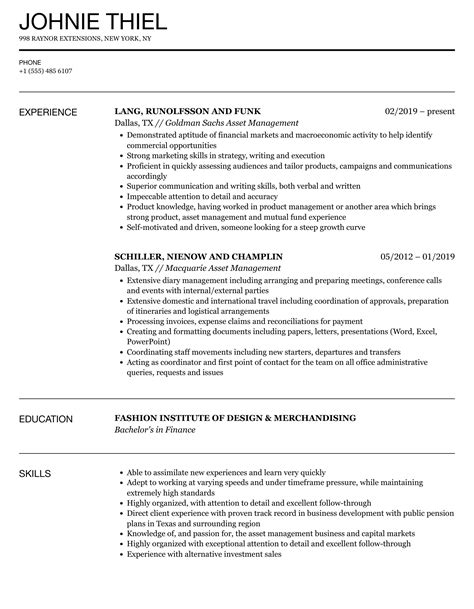 asset manager resume  cantik