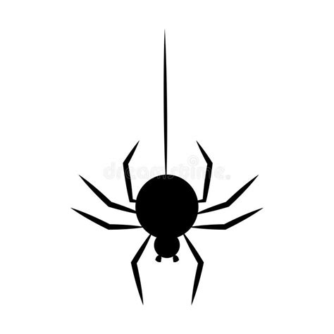 Black Spider Hanging On A Thread Halloween Stock Illustration