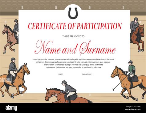 certificate  participation  horse race diploma stock vector image