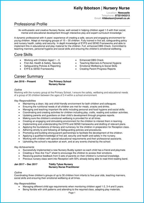 Nursery Nurse Cv Example Complete Writing Guide [get Noticed]