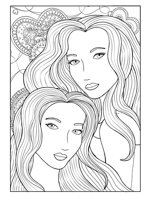 women  long hair coloring pages