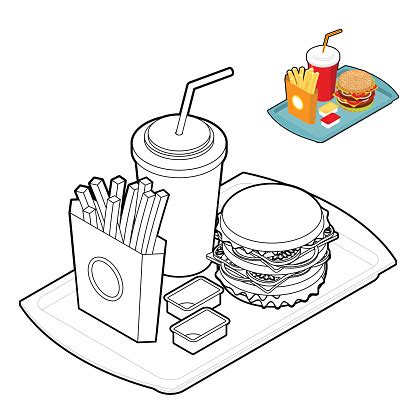 fast food coloring book food  linear style stock illustration