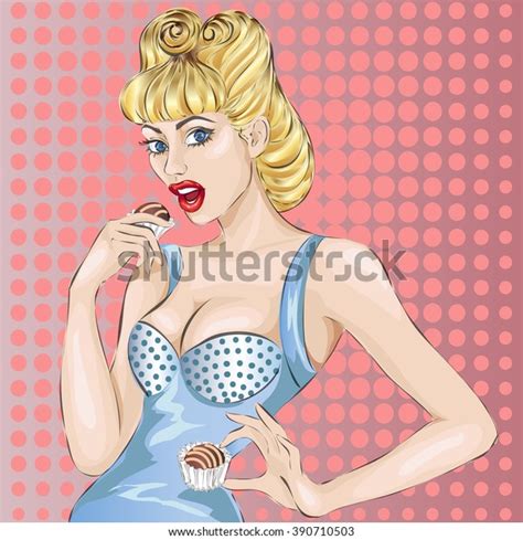 pop art illustration woman sweet candy stock vector royalty free