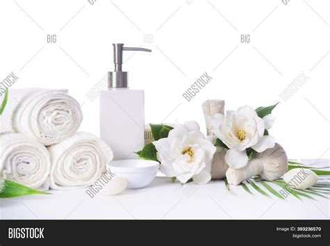 spa setting gardenia image photo  trial bigstock