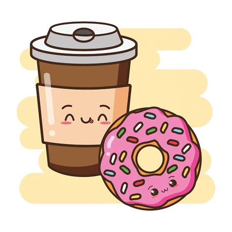kawaii comida rapida lindo donut  cafe ilustracion vector gratis