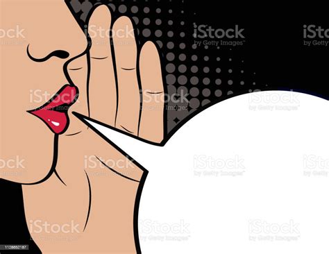 pop art gossip girl whispering secrets mouth lips and hand close up