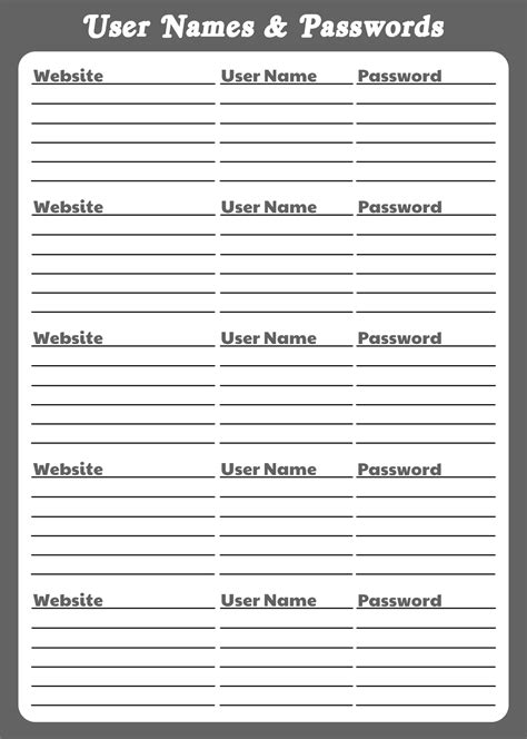printable password log sheets     printablee